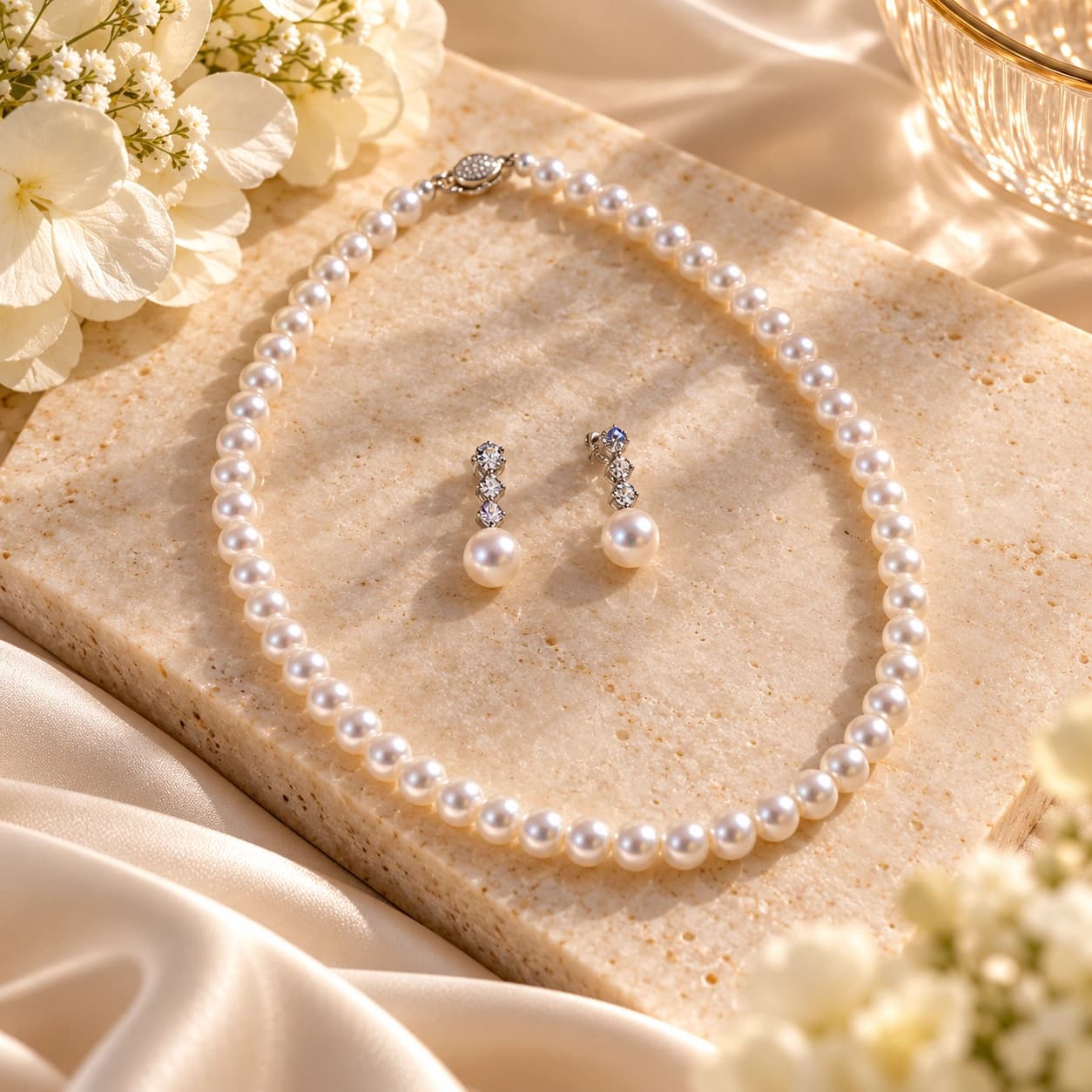 Pearl set single necklace & earrings at Meow Aesthetics